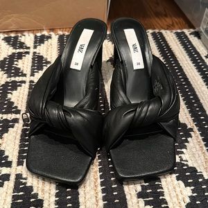 Zara black heels puffy knot leather size 38